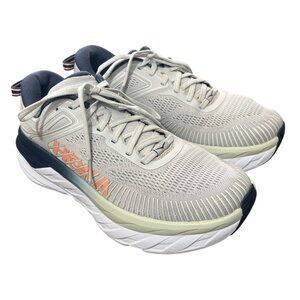 Hoka One One Bondi 7 Running Shoes Gray/Coral Sneakers Womens Size US 8 / EU 40